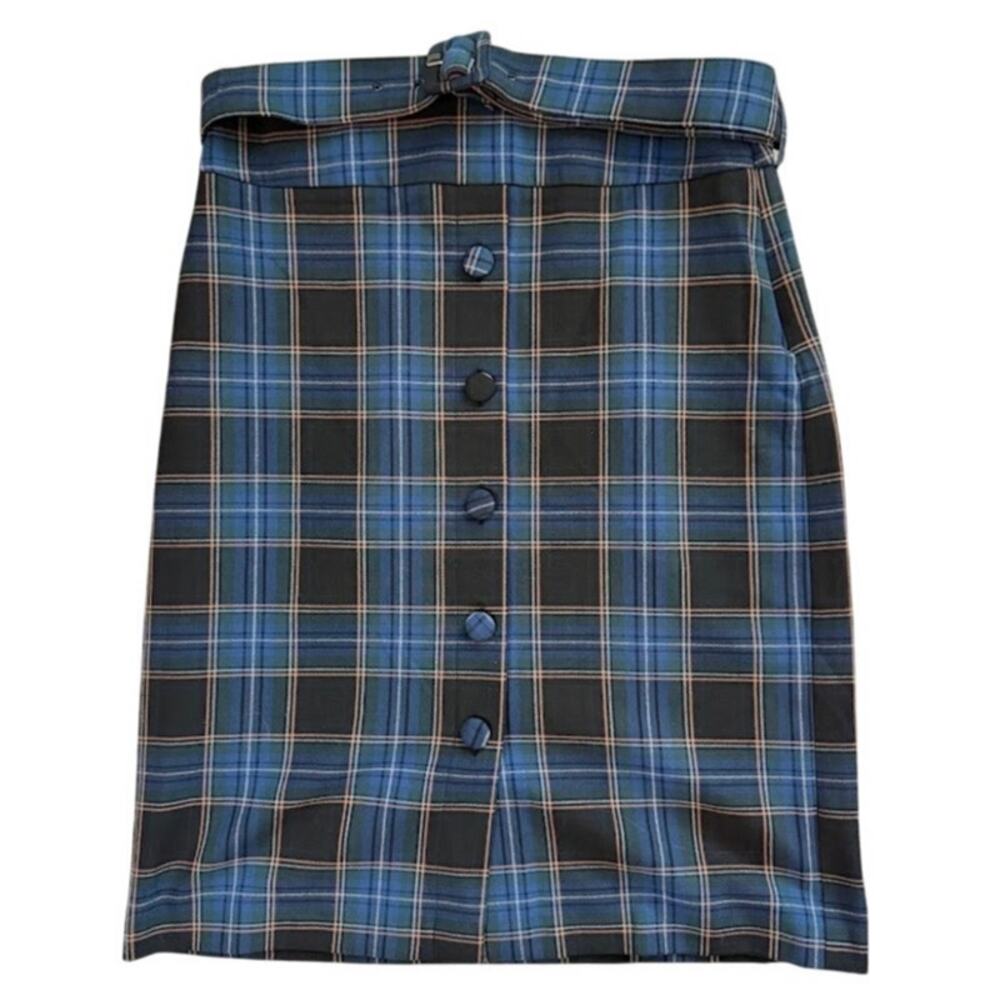 Maeve by Anthropologie Navy Plaid Pencil Skirt Belted Size 14 NWT $98 MSRP